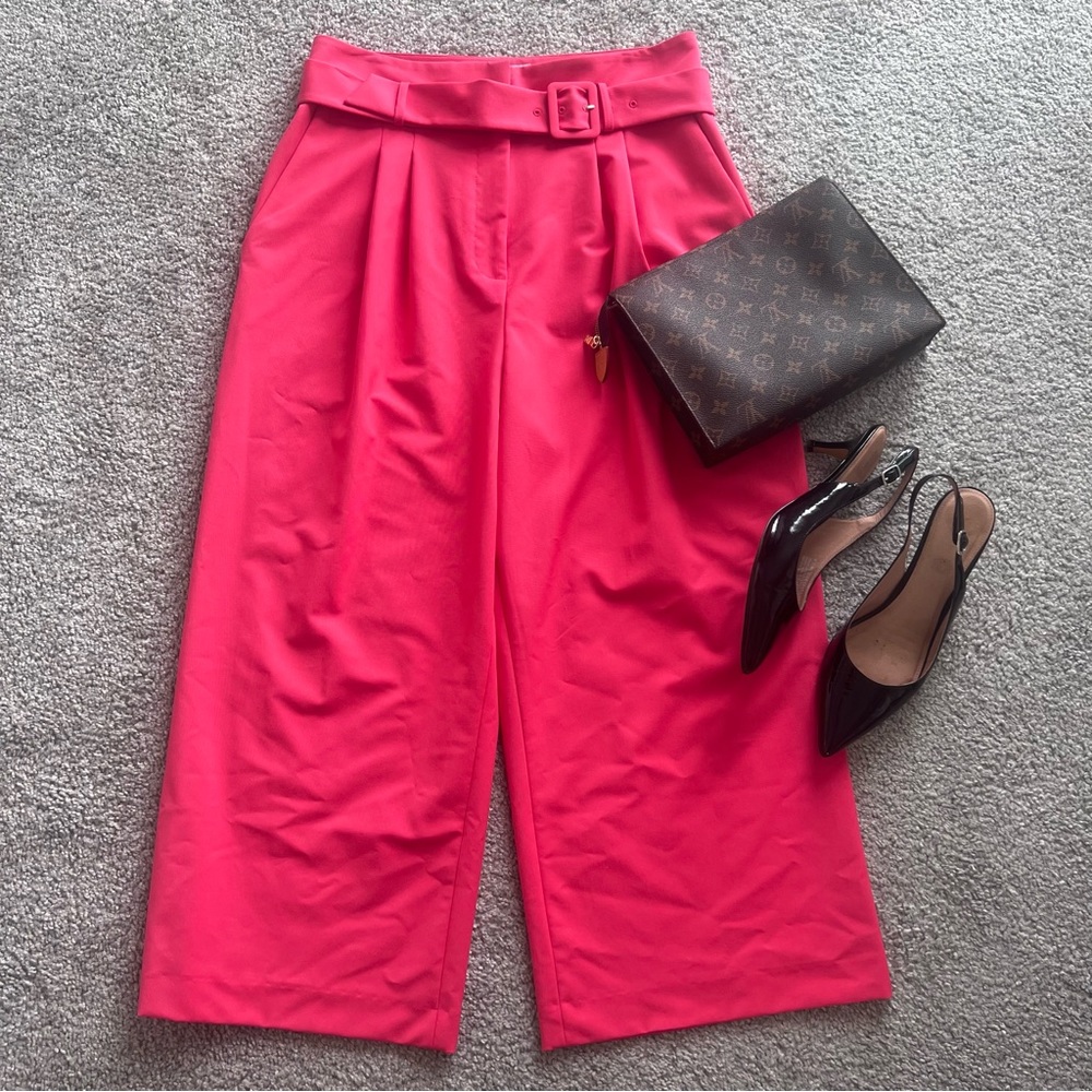 Antonio Melani Alexis pleated Wide Leg belted culottes pants salmon 10